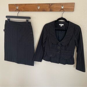 Vintage Liquid Women's Black Pinstripe Pencil Skirt & Jacket Suit Set 4 Preppy